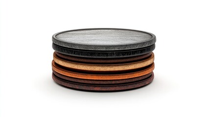 A stack coins, collectible element, hyper-realistic detail, metallic hues, isolated on white background 