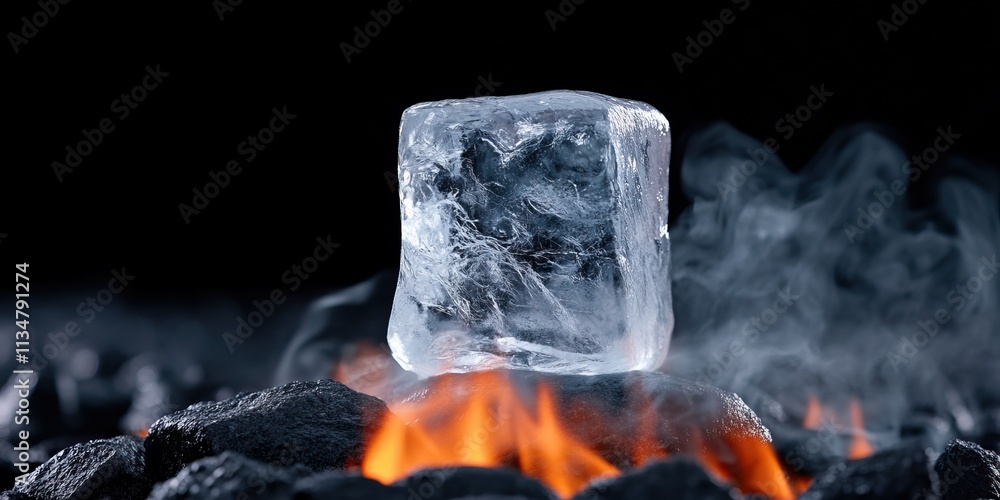 Aufkleber a striking image of an ice cube melting over a fiery background, illustrating the contrast between c