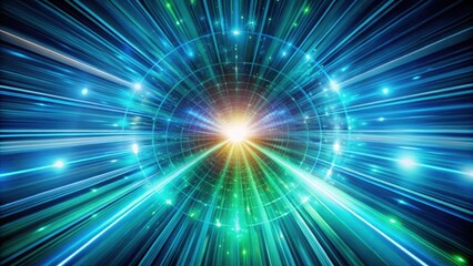 Obraz premium Abstract tunnel with dynamic blue and green speed light starburst background, technology, concept, tunnel, speed