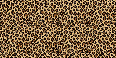 Seamless jaguar leopard print pattern with irregular black spots and brown/tan accents, wildlife, animal print