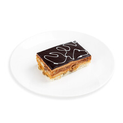 Chocolate sponge cake, on a white background, isolated.