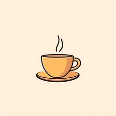 A steaming cup of tea in a simple, minimalist cartoon style, sitting on a saucer.