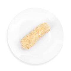 Eclair cake, top view, on white background, isolated.