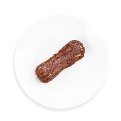 Eclair cake, top view, on white background, isolated.