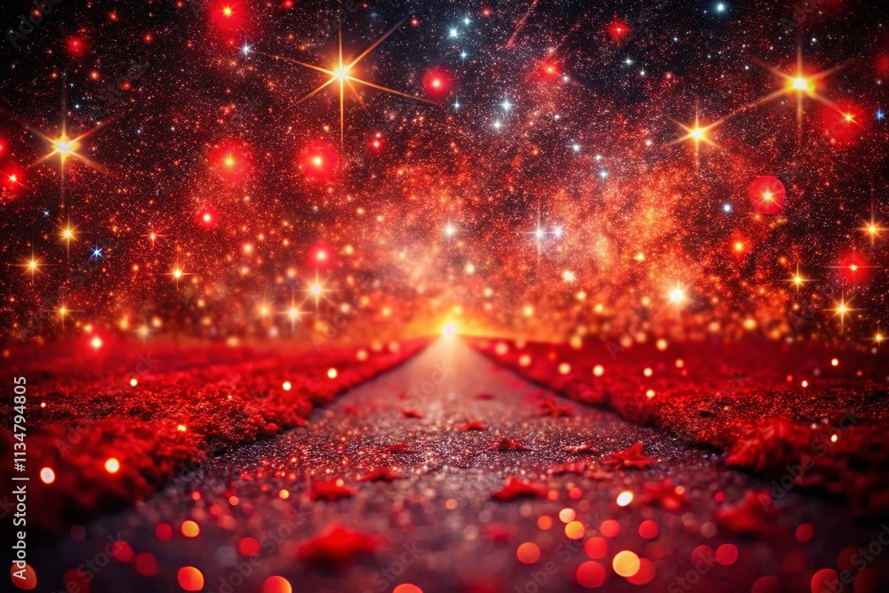 Aufkleber captivating red glitter path illuminated by ethereal light beams and twinkling stars creating a magi