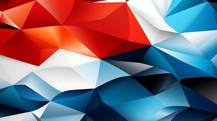Abstract red, white, and blue low-poly background.