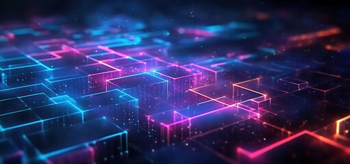 Fototapeta premium Futuristic Neon Geometric Shapes Background with Soft Blue and Purple Lights