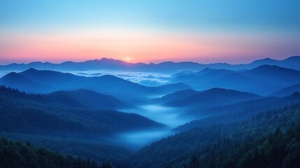 Obraz premium Serene Sunrise Over Misty Mountains