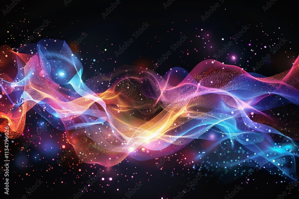 Poster swirling waves of vibrant colors flow gracefully across a dark backdrop, creating a mesmerizing effe