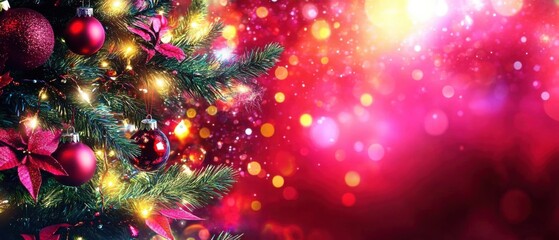 Sparkling Christmas Tree with Red Ornaments and Festive Lights