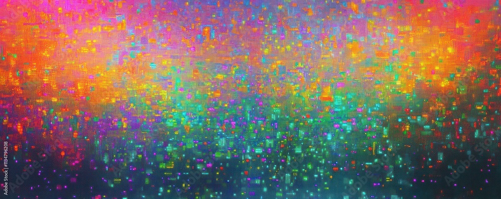 Poster colorful pixelated abstract patterns soft lighting symmetrical design vibrant holographic background