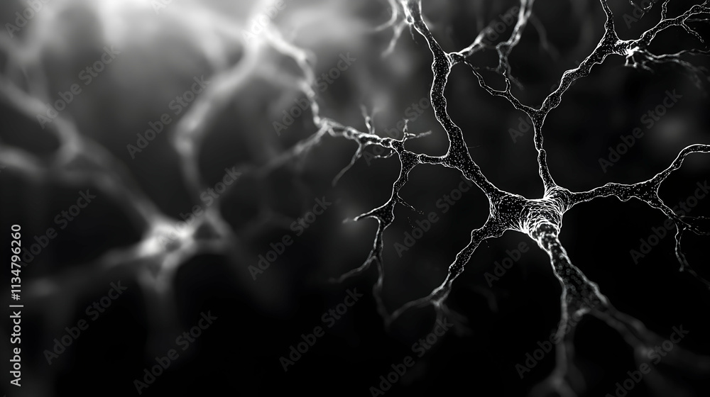 Poster microscopic view of neuron network, intricate branching structure.