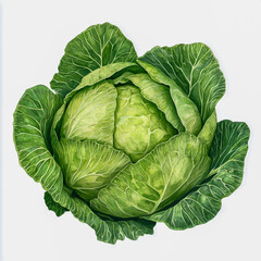 Fototapeta premium A head of cabbage with leaves on white background.