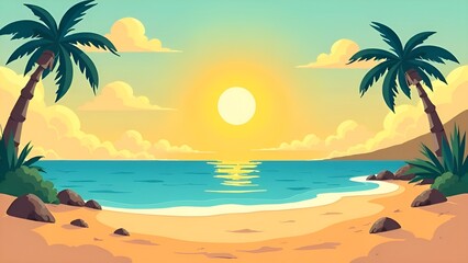 Obraz premium Beach background with palm trees and ocean view.