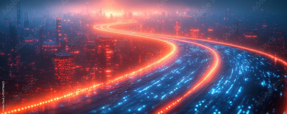 Poster Futuristic Digital Landscape for AI Data Transmission Neural Networks Cyber Communication and Encryption Technologies