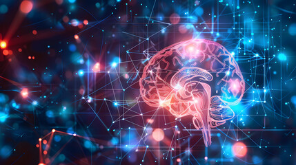 Obraz premium AI human brain artificial intelligence machine learning technology technological neural networks big data transmission encryption cyber connection computer coding virus