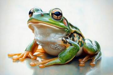 Fototapeta premium Hyper-Realistic Frog Painting Vibrant Green Brown Amphibian Naturalism