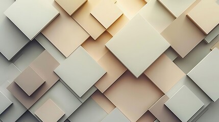 Abstract background of overlapping beige and white squares with varying depth and shadow creating a 3D effect.