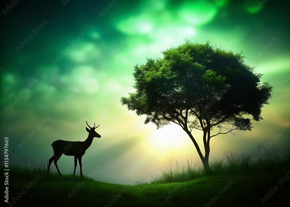 Aufkleber captivating silhouette photography against a green dynamic blurred gradient background for stunning 