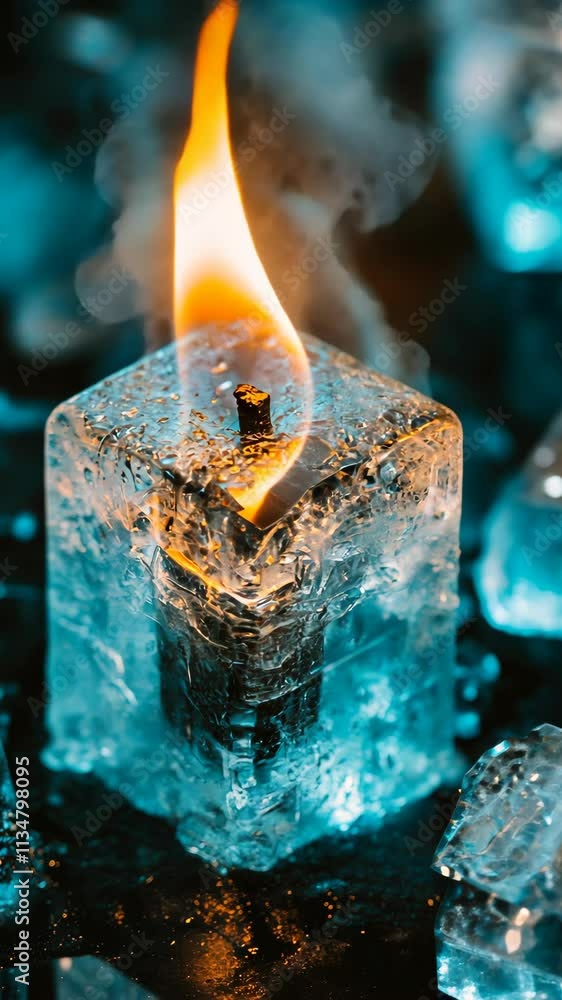 Poster ice and flame create a striking contrast in a cool, artistic display of melting ice and flickering f