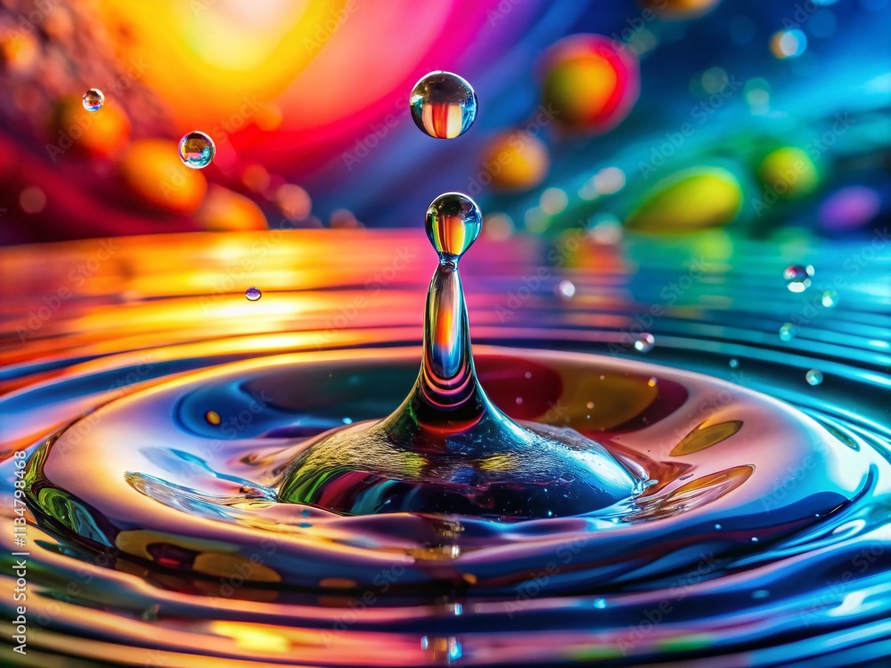 Poster captivating slow motion capture of colorful water drips in perfect harmony with the rule of thirds f