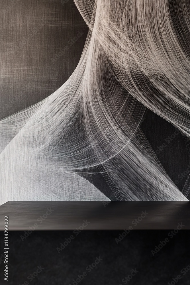Poster clean abstract representation of sleek hair textures forming geometric patterns projected on matte b