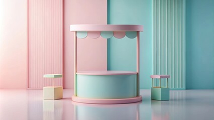 Pastel color product stand on display with soft backdrop , pastel, product, stand, podium, pedestal, empty