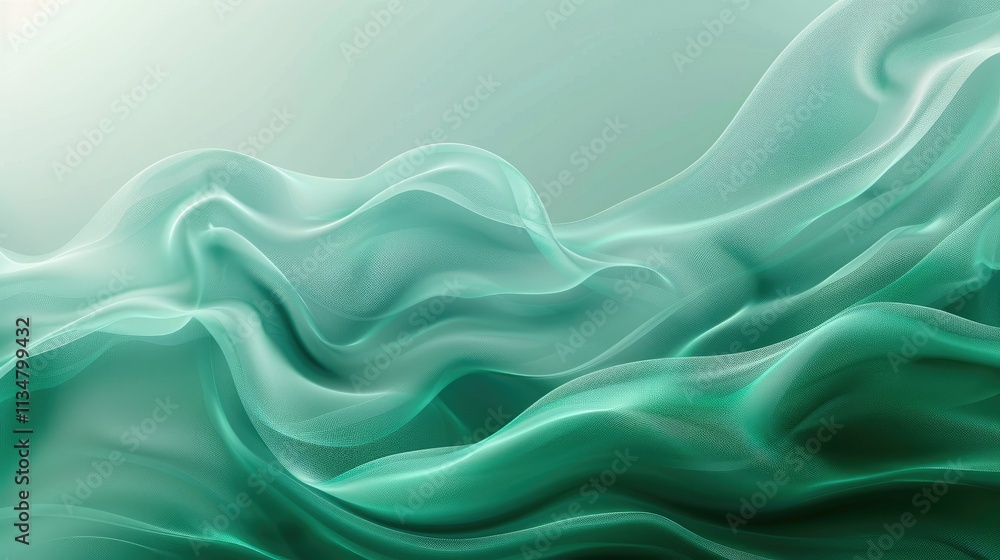 Poster abstract flowing waves in soft teal tones creating a serene and calming visual effect.