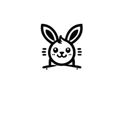 Cute Bunny Logo - Playful Rabbit Design for Kids and Brands. Simple black and white outline illustration of a sitting rabbit.