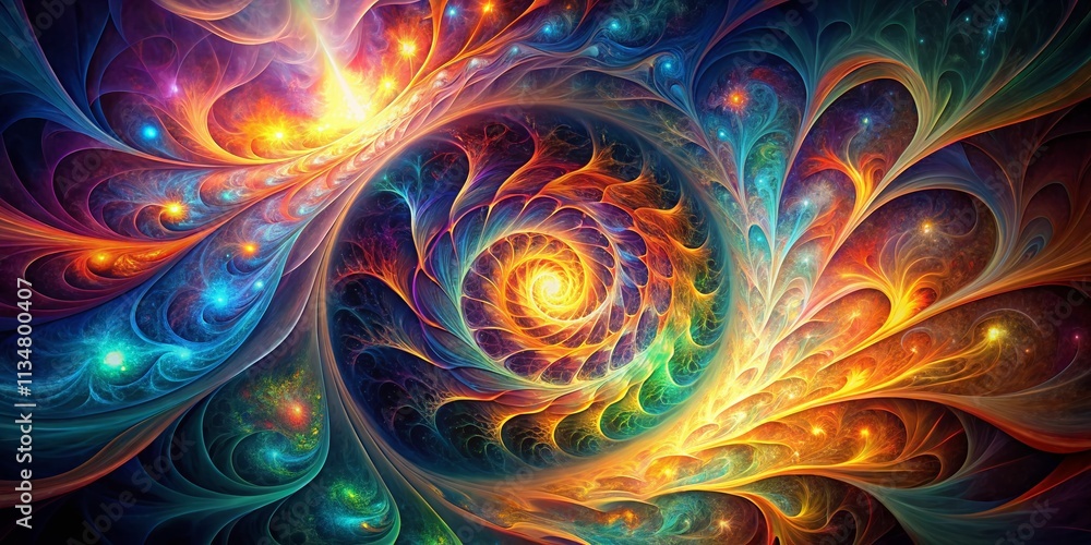 Poster captivating surreal photography featuring a mesmerizing fractal flame background with vibrant colors