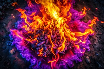 Captivating Swirls of Vibrant Red, Orange, and Purple Flames on Dark Grainy Background for Energetic Web Design with Copy Space