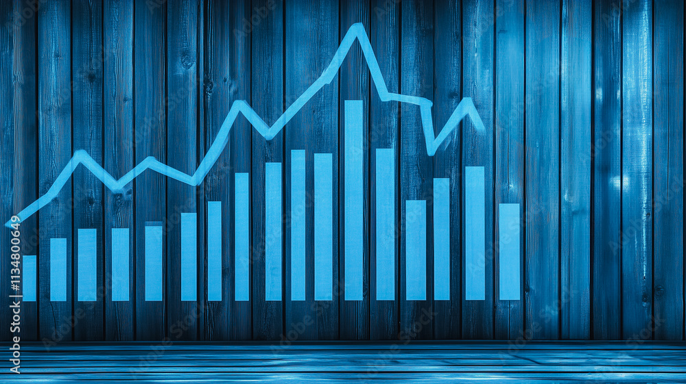 Poster a blue graph with a mountain range in the background