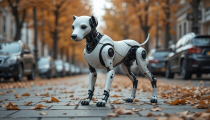 Robotic Dog Autumn City Street Smart Technology AI Companion
