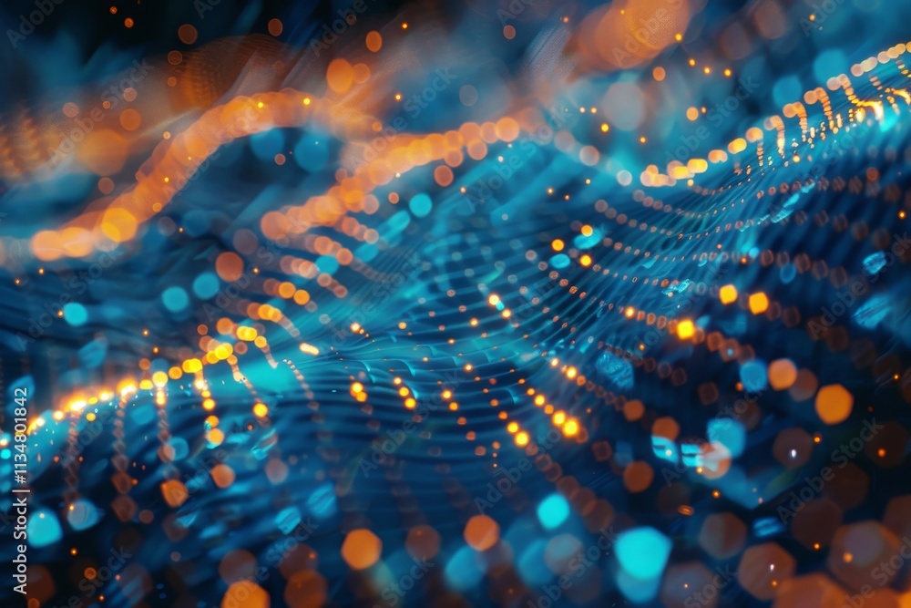 Aufkleber colorful digital waves of blue and orange lights move fluidly, creating a captivating abstract displ
