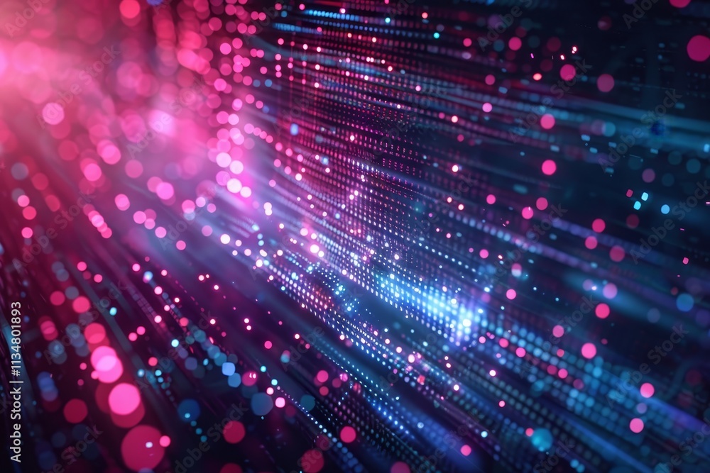 Poster a vivid display of colorful dots and flowing lines creates an abstract representation of digital inf