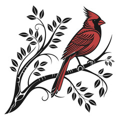 Cardinals Bird Black Vector Silhouette isolated on a transparent background