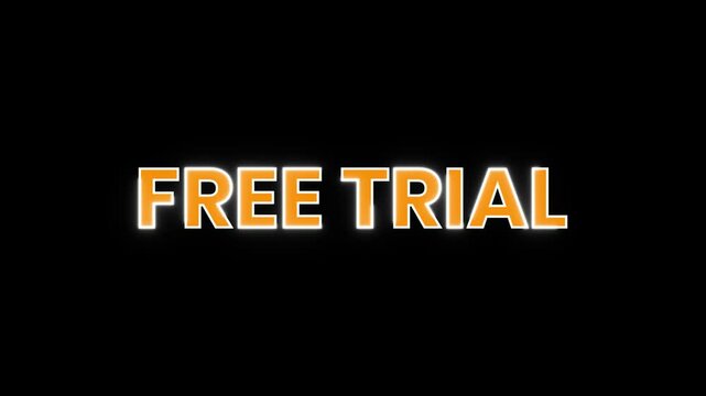 Animated FREE TRIAL text.  Orange neon effect on black.  Ideal for website banners, app promotions, and marketing videos. High-quality, seamless loop.