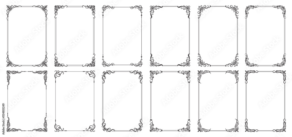 Poster set template of decorative vintage frames, borders rectangular shape. vector vintage calligraphic fr