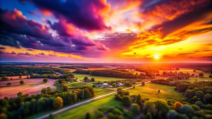 Captivating Tilt-Shift Sunset Over Polk County Landscape with Vibrant Colors and Soft Focus Effects for an Enchanting Visual Experience