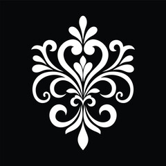 Damask graphic ornament. Floral design element. Black and white vector pattern.