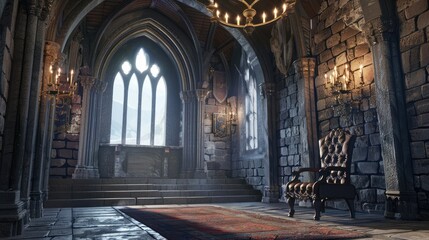 3D illustration fantasy medieval throne room in the castle