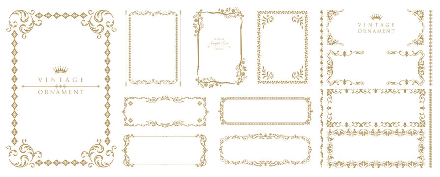 Set of Decorative vintage frames and borders set, vector flower ornament. Old design. .eps