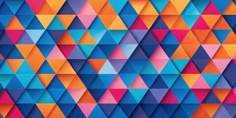 Abstract Geometric Pattern of Interlocking Triangles in Vibrant Hues of Blue, Orange, Pink, and Purple