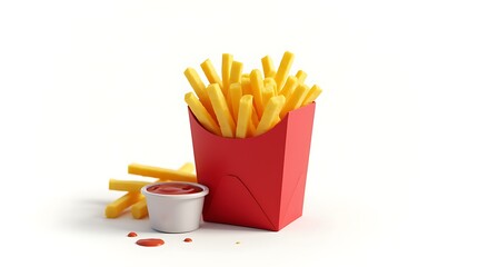 Deliciously Crispy French Fries in a Red Box, Generative AI