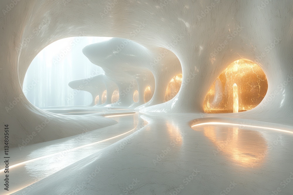 Aufkleber futuristic white studio space with natural light and shadows for minimalist product display
