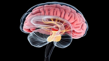 Human Brain Anatomy Detailed View Showing Nerves