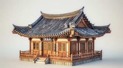 3d illustrations of ancient korean traditional house architect design