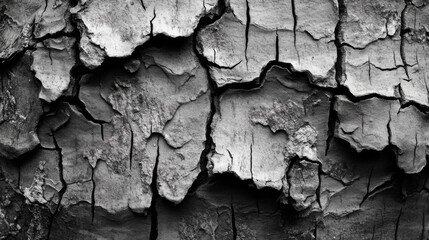 Obraz premium Close-up Black and White Image of Cracked Tree Bark