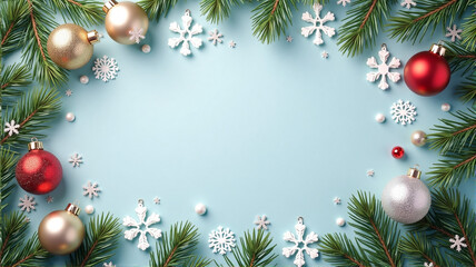 christmas background with christmas tree branches and balls