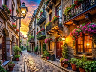 Fototapeta premium Captivating Views of Old European Streets and Architecture Showcasing Historic Charm and Timeless Beauty in Quaint European Towns with Cobblestone Paths and Charming Facades